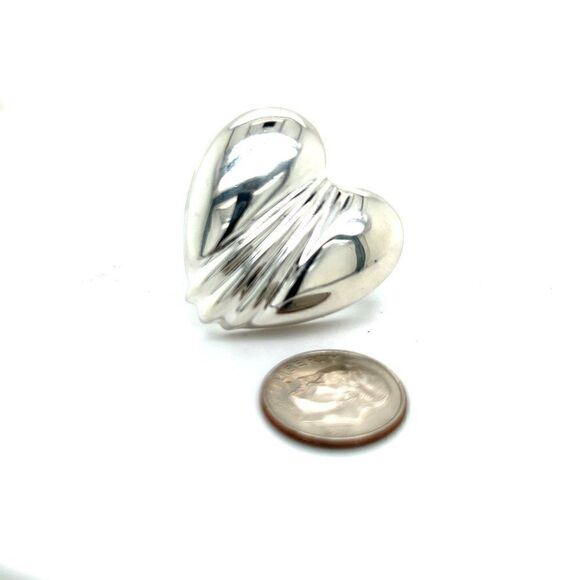 Tiffany & Co Estate Large Puffed Heart Brooch Pin Silver TIF355 - Picture 3 of 7